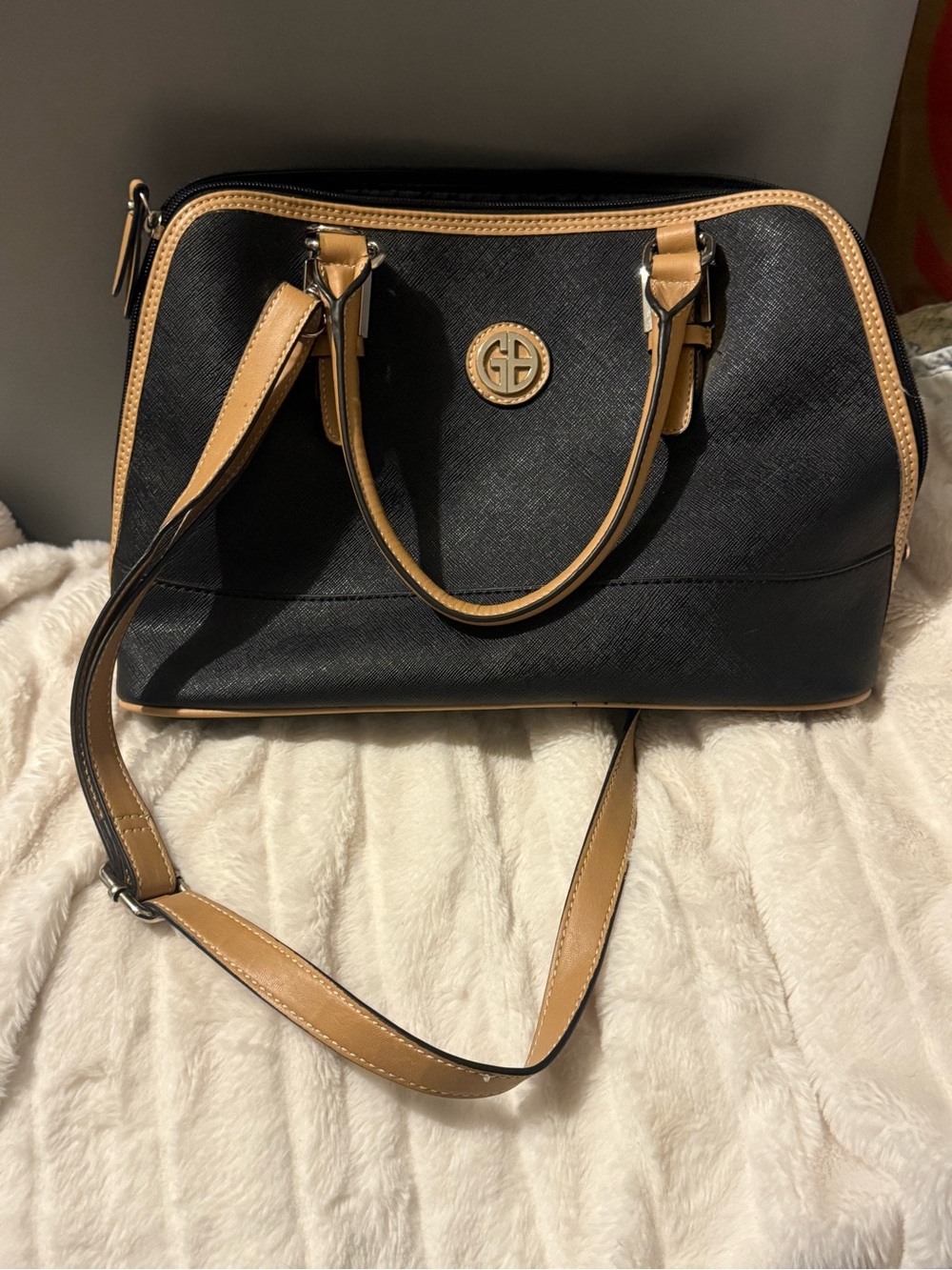 Black and Tan Structured Satchel Handbag
